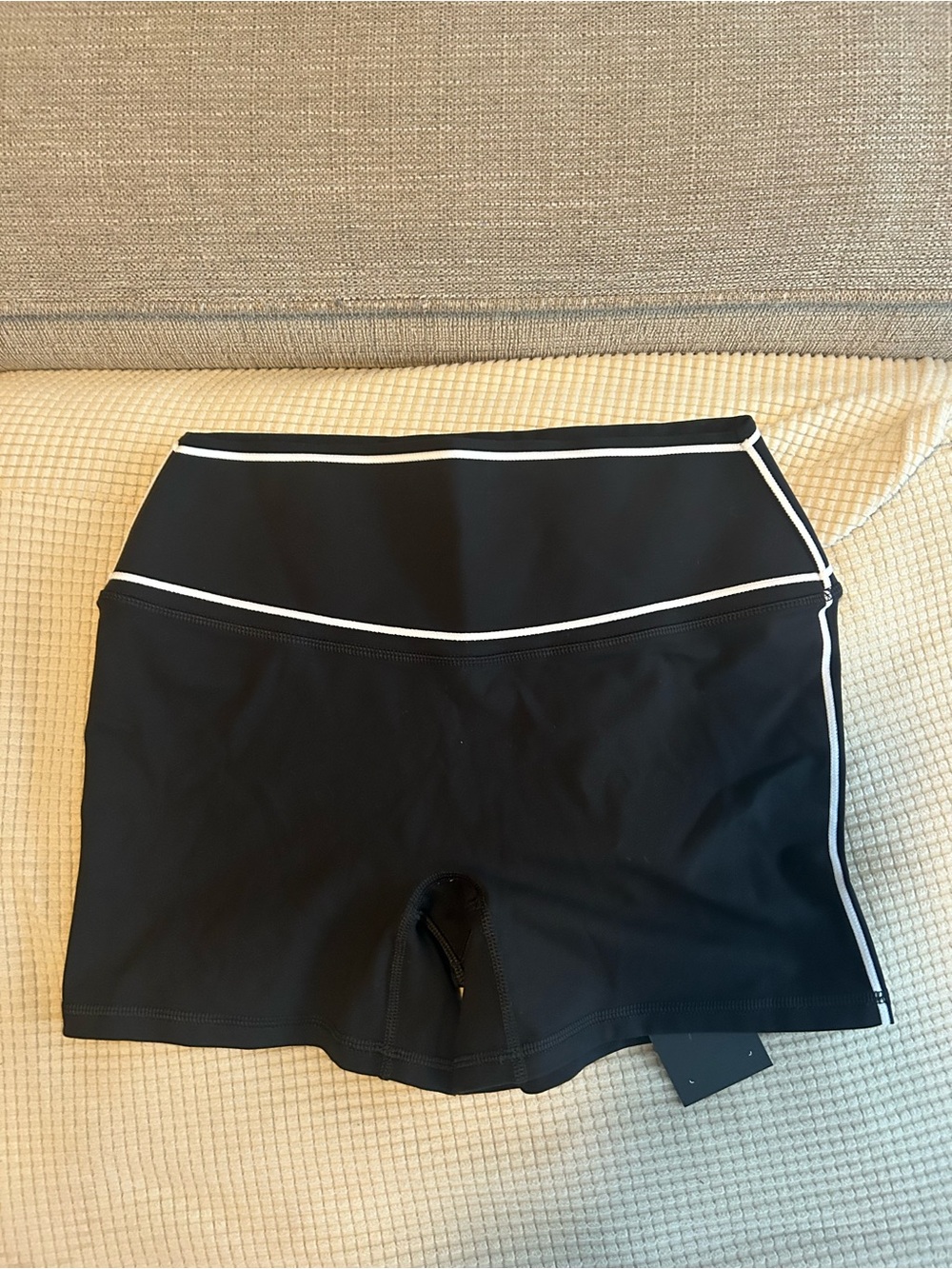 Fabletics Black Bike Shorts with White Piping